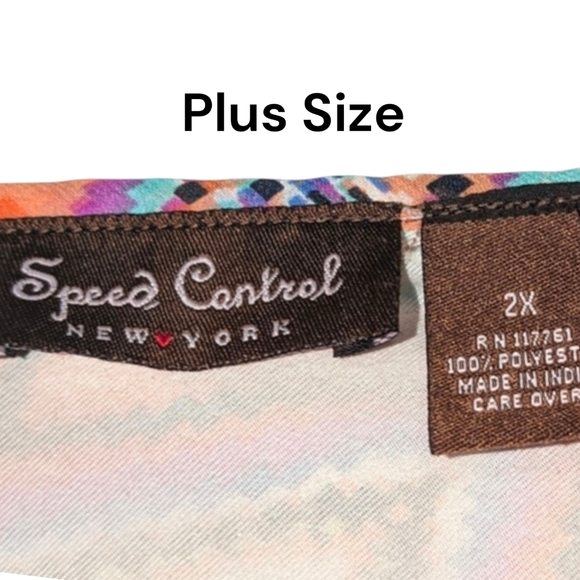 Speed Control | Chevron Print 3/4 Sleeve Midi Dress | Multi Color | 2X Plus Size - Picture 2 of 7